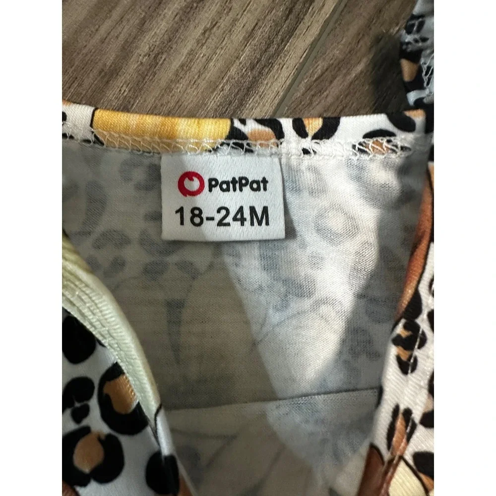 PatPat Floral‎ Leopard Print Dress Sleeveless Casual Summer Outfit 18-24M